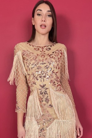 grace-Kleid mit Pailletten und Fransen Grace-Kleid mit Pailletten und Fransen-Gnadekleid mit Pailletten und Fransen