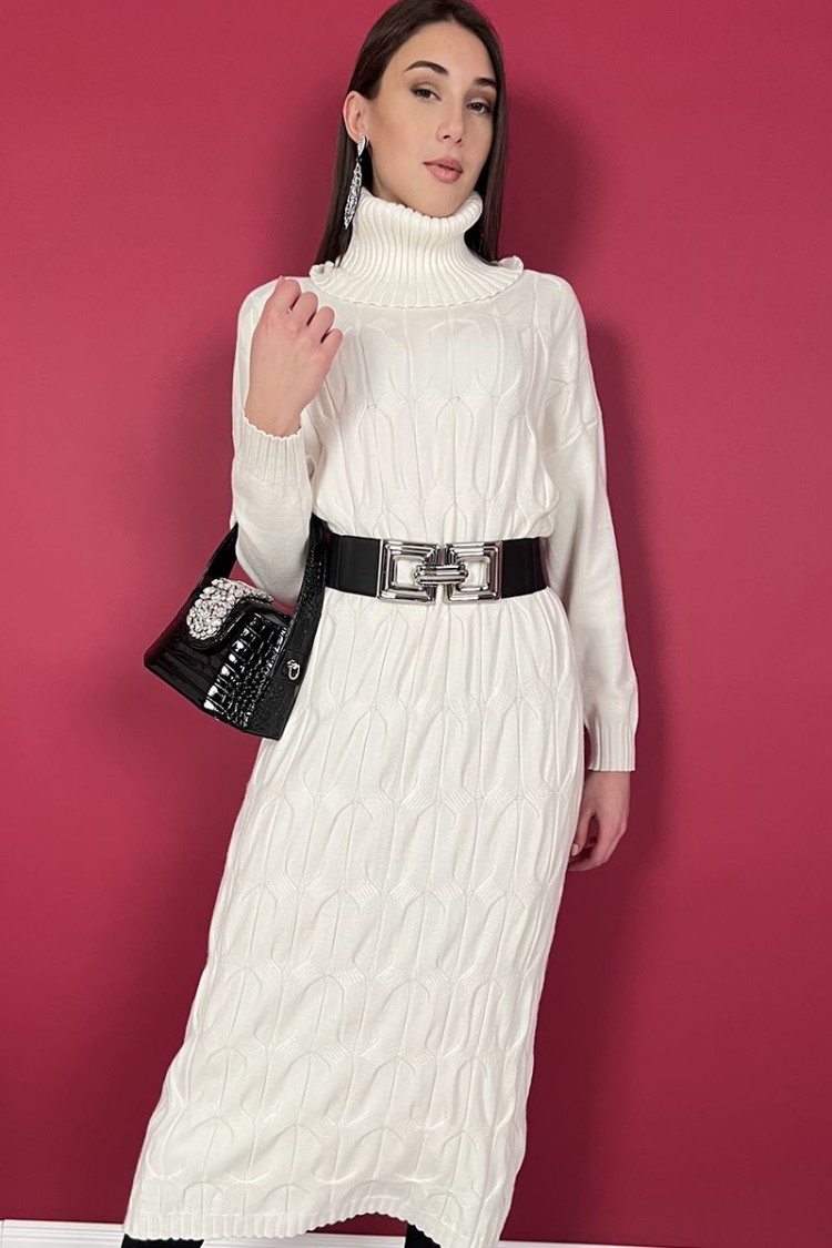 sonia braided knit dress with high collar Sonia dress in braided knit with high collar Sonia dress in braided knit ...