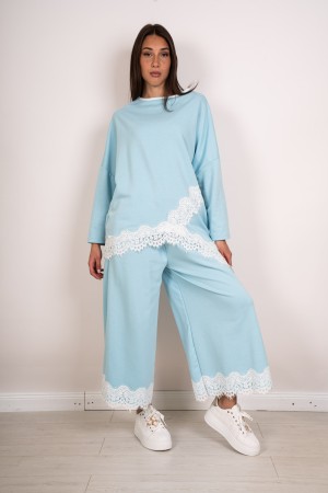 mesh asymétrique de Brenda coordonné avec dentelle et pantalon avec dentelle au fond coordonné Brenda treillis asymétrique avec 