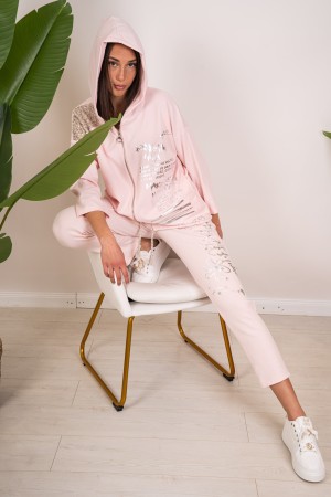 coordinated Fabiola Sweatshirt and Hooded Trousers and Rhinestone Coordinated Fabiola Sweatshirt and Hooded Trousers and Rhinest
