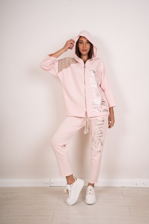 sweat-shirt Fabiola coordonné et pantalon à capuchon et strass coordonné Sweat-shirt Fabiola et pantalon à capuchon et strass co