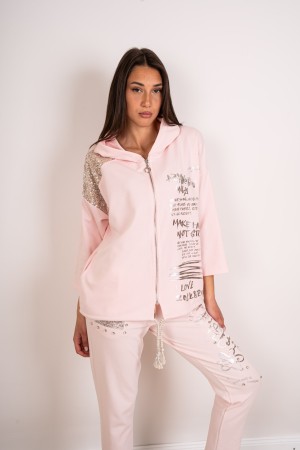 sudadera coordinada de Fabiola y pantalones con capucha y sudadera coordinada de diamantes de imitación y pantalones con capucha