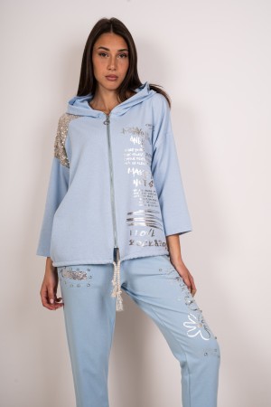 coordinated Fabiola Sweatshirt and Hooded Trousers and Rhinestone Coordinated Fabiola Sweatshirt and Hooded Trousers and Rhinest