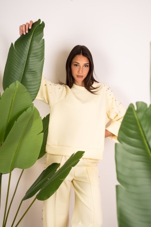 coordinated Francesca knit and trousers with perle and rhinestone coordinated Francesca knit and trousers with pearls and rhines