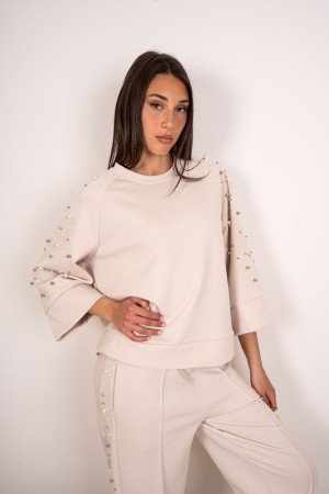 coordinated Francesca knit and trousers with perle and rhinestone coordinated Francesca knit and trousers with pearls and rhines