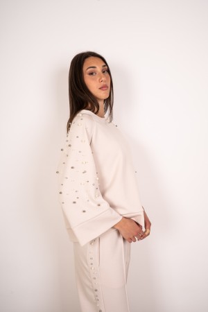 koordinierte Francesca-Strick- und Hosen mit Perrangation und Rhinestone koordinierten Francesca-Strick- und Hosen-Hosen mit Per