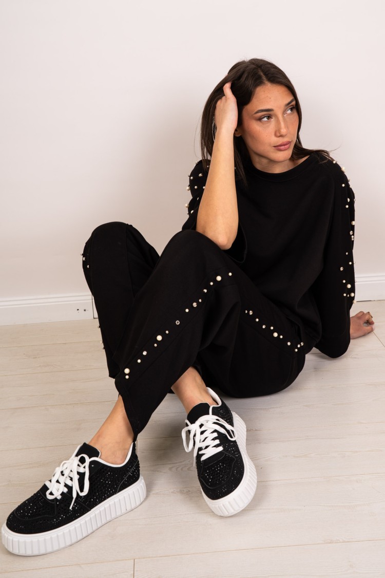 coordinated Francesca knit and trousers with perle and rhinestone coordinated Francesca knit and trousers with pearls and rhines