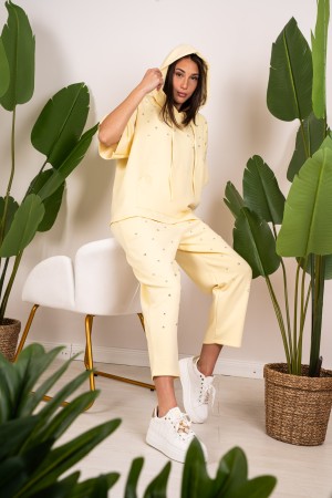 coordinato ginevra maglia con cappuccio e manica corta e pantalone con strass  coordinato ginevra maglia con cappuccio e mani...