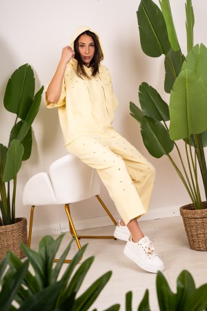 coordinato ginevra maglia con cappuccio e manica corta e pantalone con strass  coordinato ginevra maglia con cappuccio e mani...