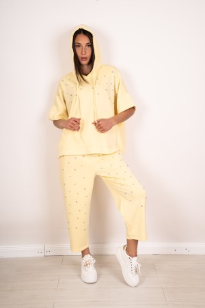 chemise et pantalon à manches à capuche et à manches courtes coordonnées à capuche et à manches courtes coordonnées strass Genèv