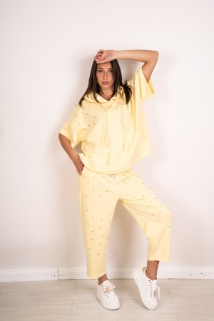 chemise et pantalon à manches à capuche et à manches courtes coordonnées à capuche et à manches courtes coordonnées strass Genèv