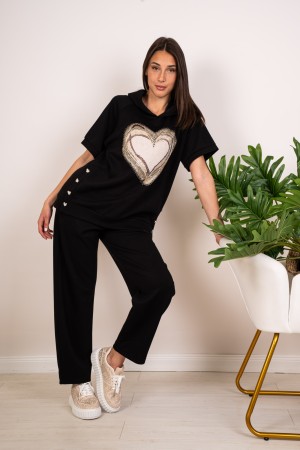 coordinato cuore maglia e pantalone con stampa e strass  coordinato cuore maglia e pantalone con stampa e strass  coordinato ...