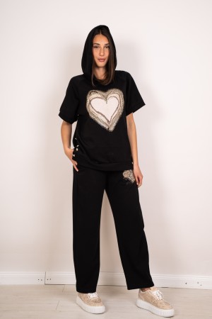 tricots coordonnés et pantalons coordonnés avec impression et strass coordonné cardiaque et pantalon avec impression et strass c