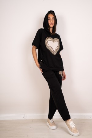 coordinato cuore maglia e pantalone con stampa e strass  coordinato cuore maglia e pantalone con stampa e strass  coordinato ...