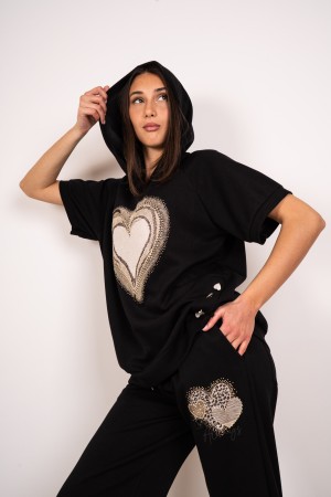 coordinated heart knit and trousers with printing and rhinestone coordinated heart knit and trousers with printing and coordinat