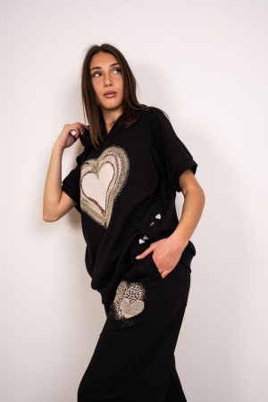 coordinato cuore maglia e pantalone con stampa e strass  coordinato cuore maglia e pantalone con stampa e strass  coordinato ...
