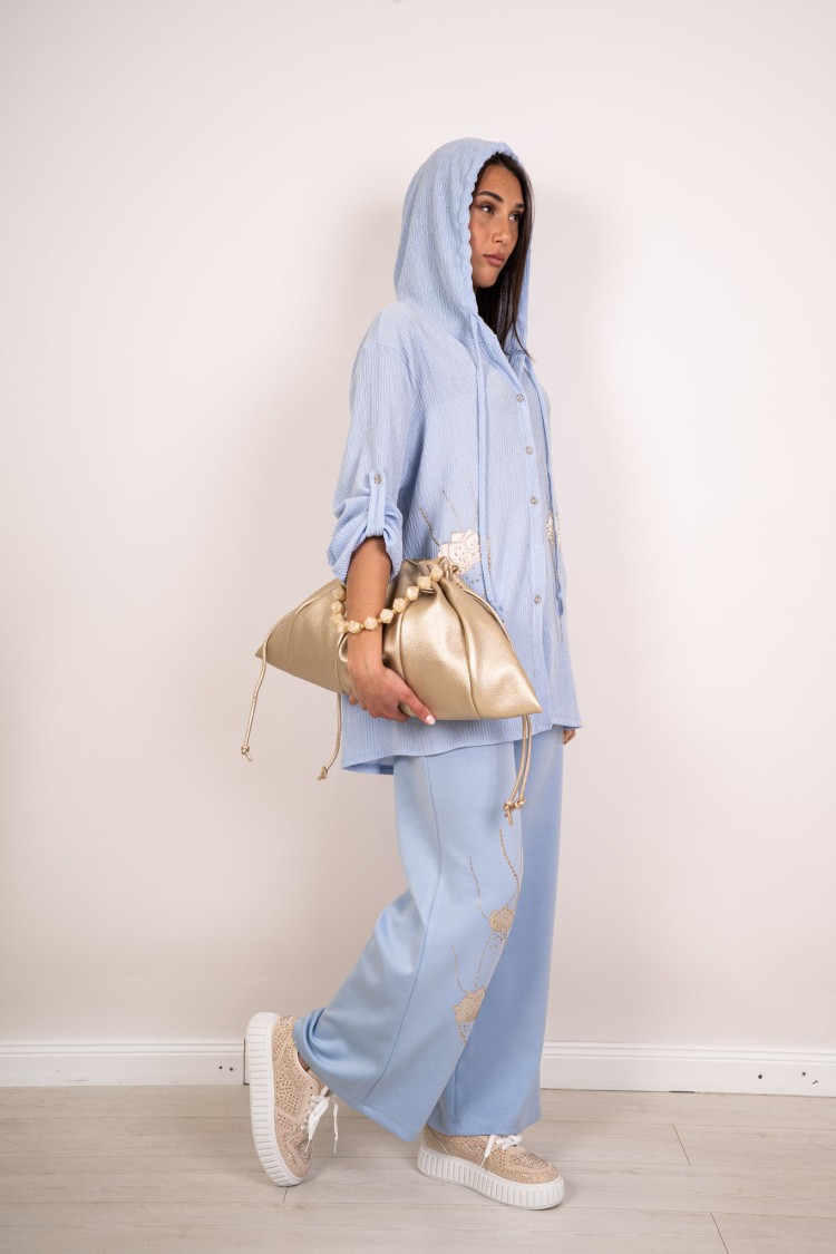 coordinato dalila camicia over e pantalone con stampa e strass  coordinato dalila camicia over e pantalone con stampa e stras...