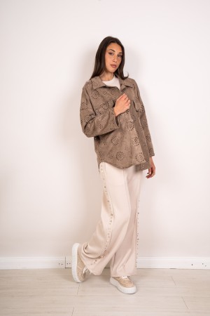 karen Jacke in perforiertem Ökocompany mit Rhinestone Karen Jacke in perforiertem Ecocamosity mit Strasskaren Jacke in Ecocamosc