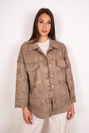 karen Jacke in perforiertem Ökocompany mit Rhinestone Karen Jacke in perforiertem Ecocamosity mit Strasskaren Jacke in Ecocamosc