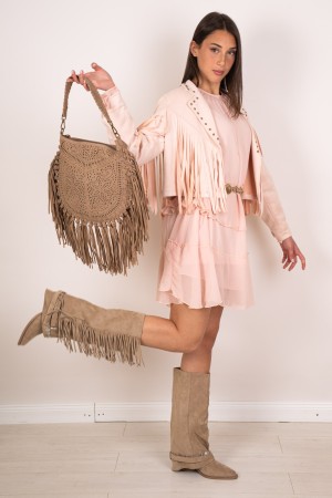 chaqueta de Texas en Eco-Showed con Fringes y Studs Texas Chaqueta en Ecocamoscusio con Fringes y Studs Texas Chaqueta en Ecocam