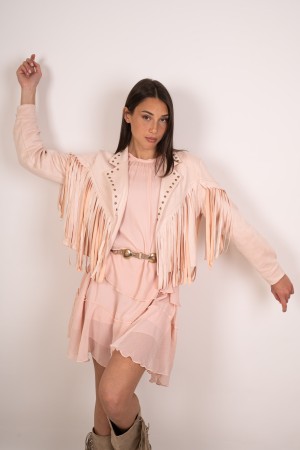 chaqueta de Texas en Eco-Showed con Fringes y Studs Texas Chaqueta en Ecocamoscusio con Fringes y Studs Texas Chaqueta en Ecocam