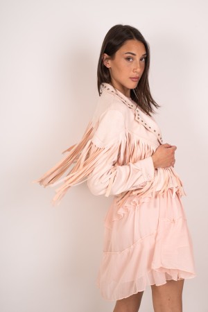 veste Texas en Eco-échantillonnée avec des franges et des goujons Veste Texas en Ecocamoscuscio avec franges et goujons Veste Te