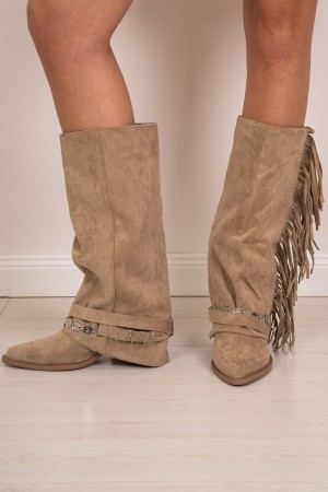 Texan Boot en Eco-échantillonnée avec Boot Texan frangé dans Ecocamoscus avec Botte Texan Fringe en Eco-Samarcy avec franges