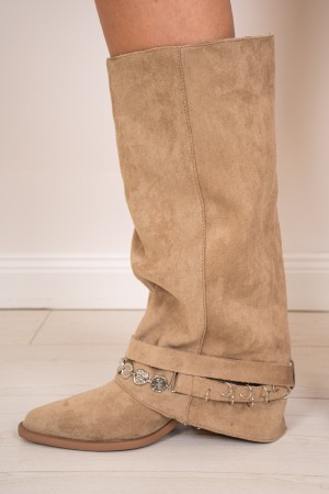 Texan Boot en Eco-échantillonnée avec Boot Texan frangé dans Ecocamoscus avec Botte Texan Fringe en Eco-Samarcy avec franges