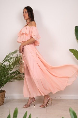 ludovica Dress with Boat Neckline and Ruches Ludovica Dress with Boat Neckline and Ruches Ludovica Dress with Boat Neckline and 