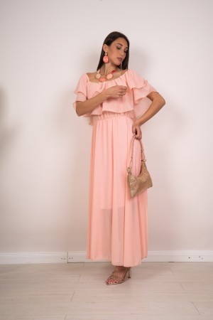 ludovica Dress with Boat Neckline and Ruches Ludovica Dress with Boat Neckline and Ruches Ludovica Dress with Boat Neckline and 