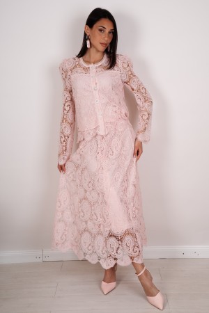 coordinato summer camicia e gonna in pizzo con inserti in strass e perle  coordinato summer camicia e gonna in pizzo con inse...