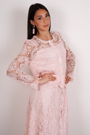 coordinato summer camicia e gonna in pizzo con inserti in strass e perle  coordinato summer camicia e gonna in pizzo con inse...