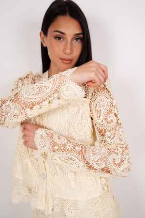 coordinato summer camicia e gonna in pizzo con inserti in strass e perle  coordinato summer camicia e gonna in pizzo con inse...