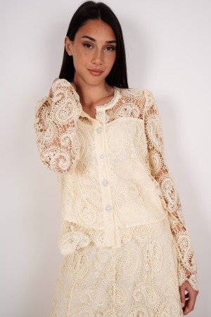 coordinated Summer Shirt and lace skirt with rhinestone inserts and coordinated pearls Summer shirt and lace skirt with insert .