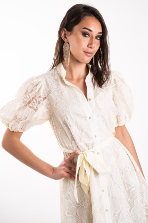 vestido de Penélope con encaje con traje de vestir de la manga de globo con encaje con vestido de globo Penélope vestido de enca