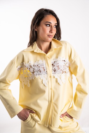 coordinated Sunflower Shirt and Trousers with Lace Inserts Coordinated Sunflower Shirt and Trousers With Lace Inserts C ...