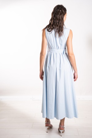 gestreiftes Santorini-Kleid mit gestickten Perlen und Gürtel Santorini Rippband mit gestickten Perlen und Gürtel Santorini Kleid