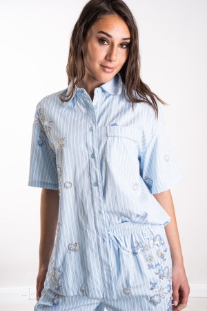 coordinato corfu camicia e pantalone rigati con perline  coordinato corfu camicia e pantalone rigati con perline  coordinato ...