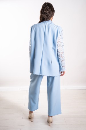 la chaqueta y los pantalones curvos de Oxford coordinados con las mangas de encaje coordinaron la chaqueta y pantalones con curv