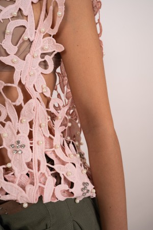 jersey sintonizada Zoe con perlas y perlas de diamantes de imitación de perlas con perlas y perlas de diamantes de imitación con