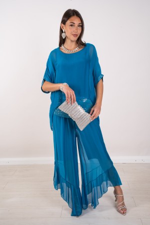 coordinato hawaii in seta blusa con paillettes e pantalone con volant  coordinato hawaii in seta blusa con paillettes e panta...