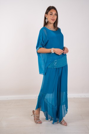 koordinierte Hawaii-Bluse mit Pailletten und Hosen mit koordinierter Hawaii-Blusa-Rüsche mit Pailletten und Hosen mit Rüschen ..