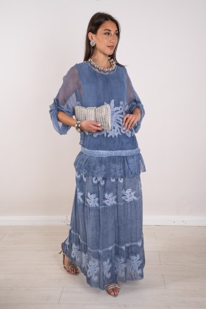 coordonné Cinzia en Silk Blouse jupe avec broderie et paillettes 