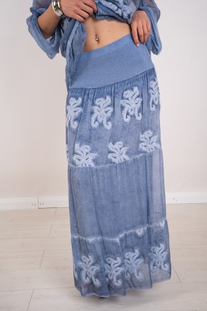 coordonné Cinzia en Silk Blouse jupe avec broderie et paillettes 