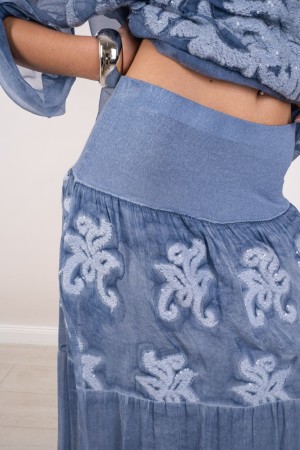 coordonné Cinzia en Silk Blouse jupe avec broderie et paillettes 