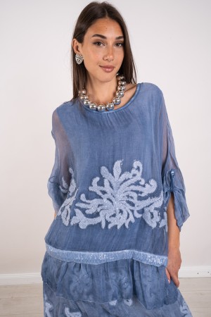 coordonné Cinzia en Silk Blouse jupe avec broderie et paillettes 