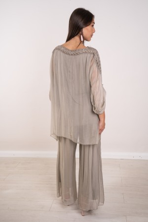 daniela coordinated in Silk Blus with embroidery and sequins and daniela coordinated trousers in silk blus with embroidery and s