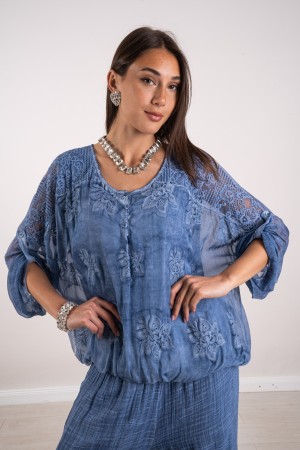 coordinato debora in seta blusa e pantalone con ricami  coordinato debora in seta blusa e pantalone con ricami  coordinato de...