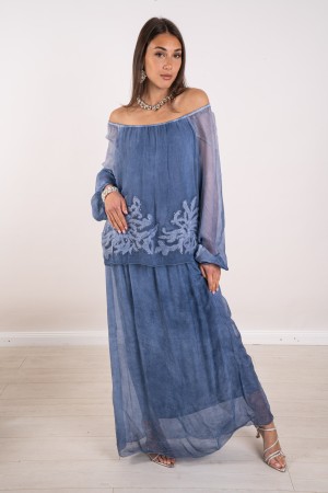 vestido de seda monica con bordado y lentejuelas 