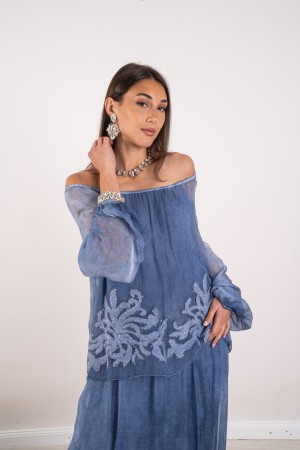 vestido de seda monica con bordado y lentejuelas 